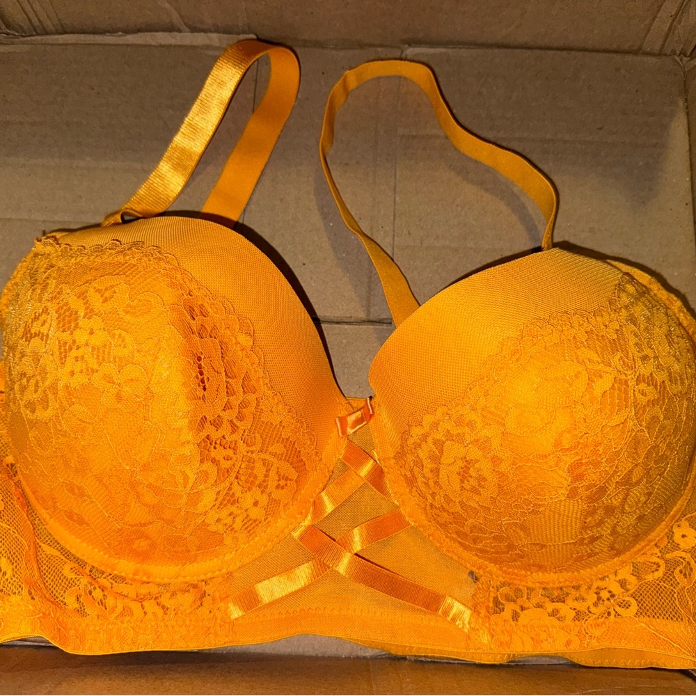 Orange lace bra, brand black fuchsia by secret lace